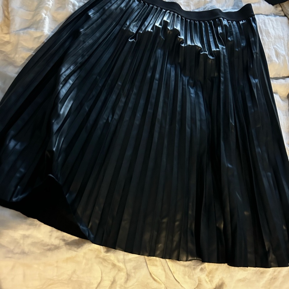 Faux Leather Pleated Midi Skirt